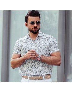 Camisa Blanca Estampada Manga Corta
